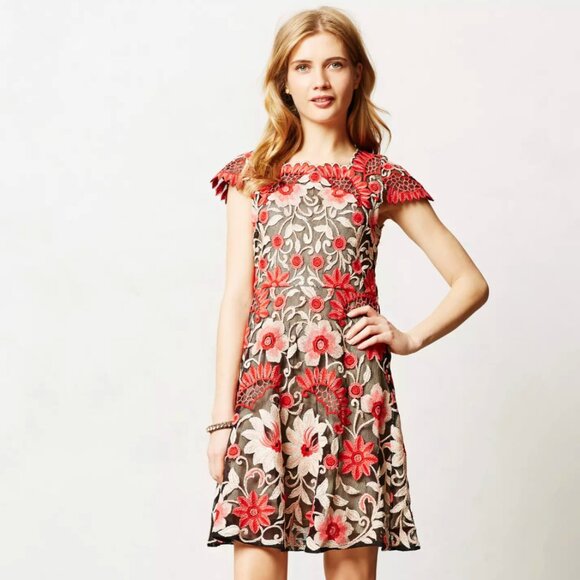 Anthropologie Yoana Baraschi Crisantemo Embroidered Lace Dress Sz 14 - Picture 1 of 2